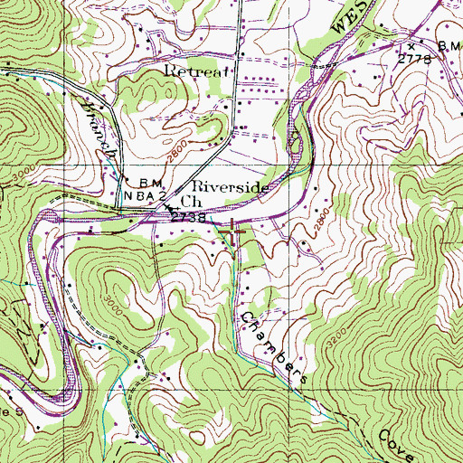 Topographic Map of Chambers Cove, NC