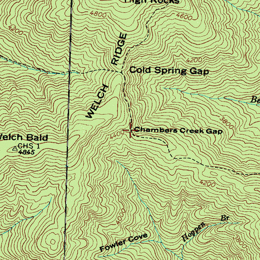 Topographic Map of Chambers Creek Gap, NC