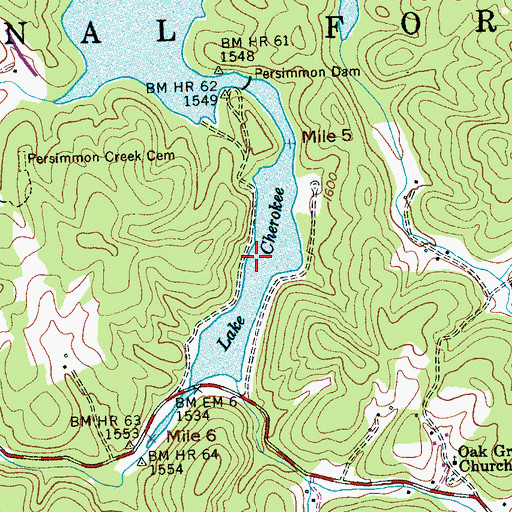 Topographic Map of Lake Cherokee, NC