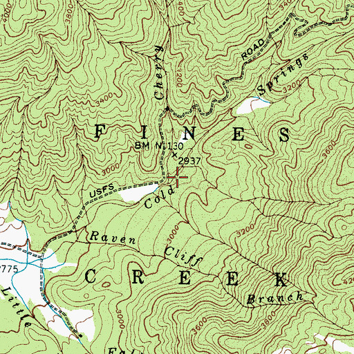 Topographic Map of Cherry Creek, NC