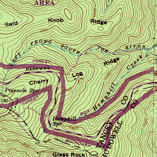 Topographic Map of Cherry Log Ridge, NC