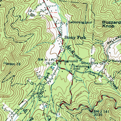 Topographic Map of Chestnut Creek, NC