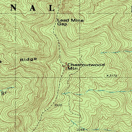 Topographic Map of Chestnutwood Mountain, NC
