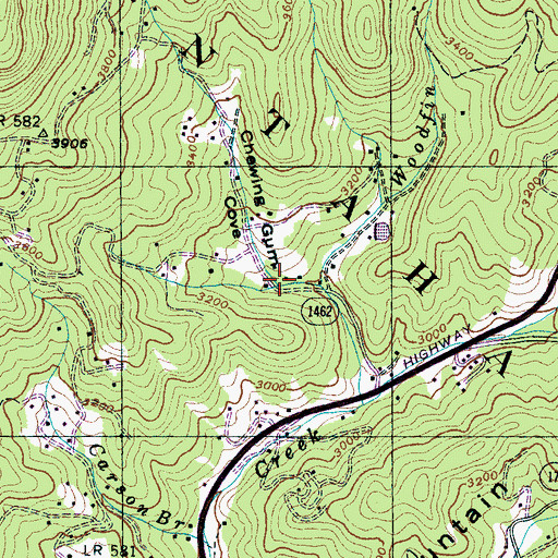 Topographic Map of Chewing Gum Cove, NC