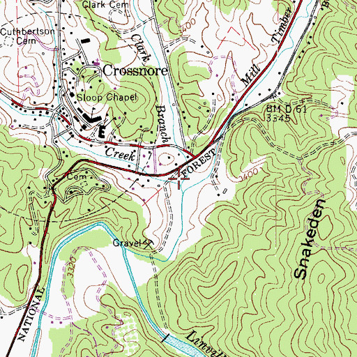 Topographic Map of Clark Branch, NC