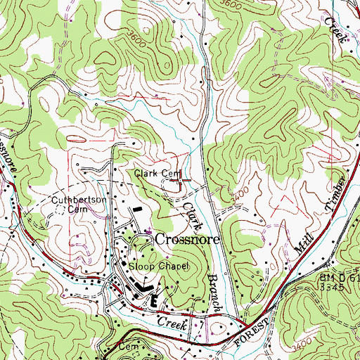 Topographic Map of Clark Cemetery, NC