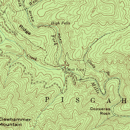 Topographic Map of Clawhammer Creek, NC