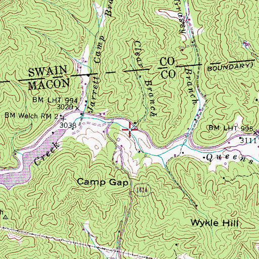 Topographic Map of Clear Branch, NC