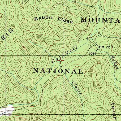 Topographic Map of Clontz Branch, NC