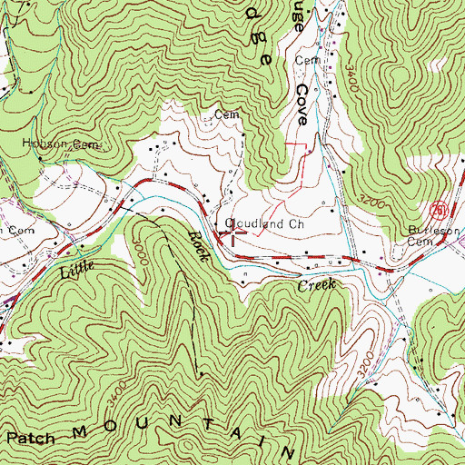 Topographic Map of Cloudland Church, NC