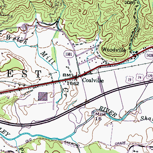 Topographic Map of Coalville, NC