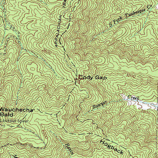 Topographic Map of Cody Gap, NC