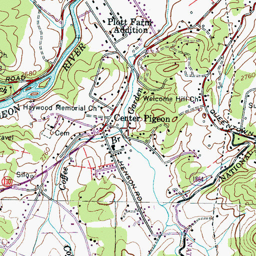 Topographic Map of Coffee Branch, NC
