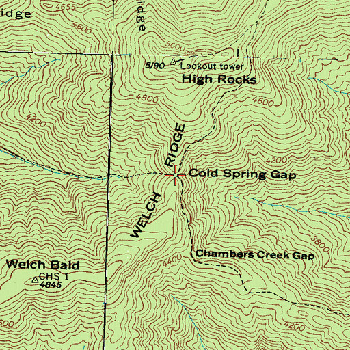 Topographic Map of Cold Spring Gap, NC