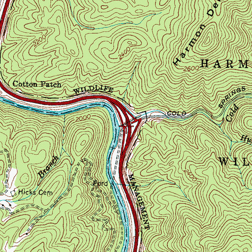Topographic Map of Cold Springs Creek, NC