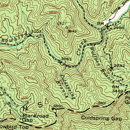 Topographic Map of Coldspring Branch, NC