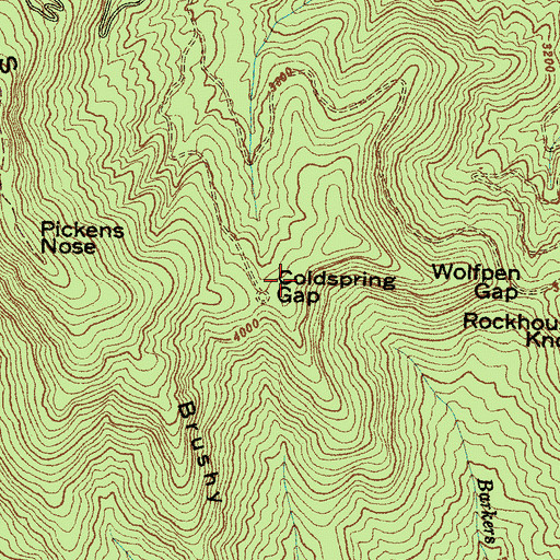 Topographic Map of Coldspring Gap, NC