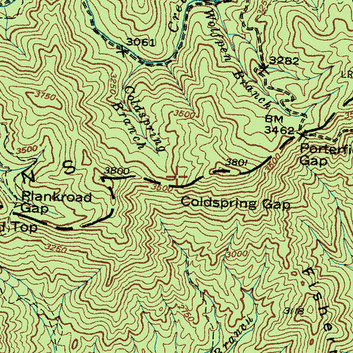 Topographic Map of Coldspring Gap, NC