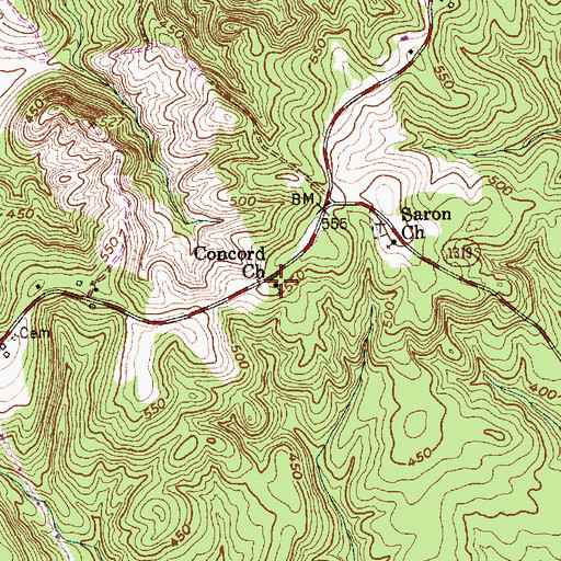 Topographic Map of Concord Church, NC