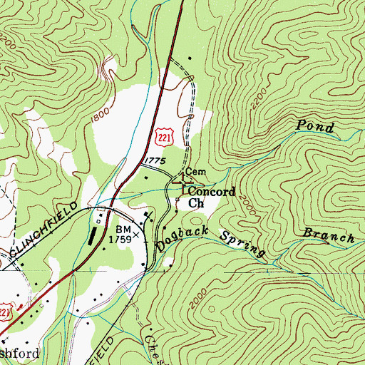 Topographic Map of Concord Church, NC