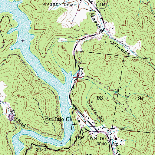 Topographic Map of Cooloska Branch, NC