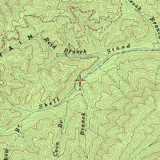 Topographic Map of Coon Branch, NC