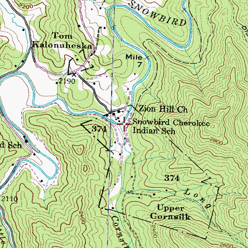 Topographic Map of Cornsilk Branch, NC