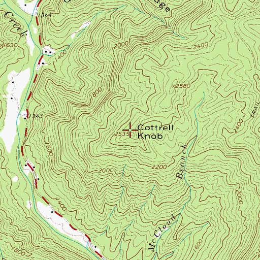 Topographic Map of Cottrell Knob, NC
