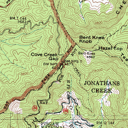 Topographic Map of Cove Creek Gap, NC