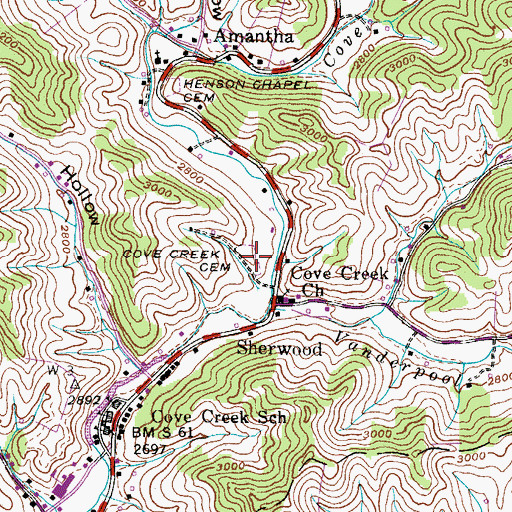 Topographic Map of Cove Creek Cemetery, NC
