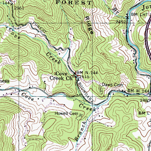 Topographic Map of Cove Creek Church, NC