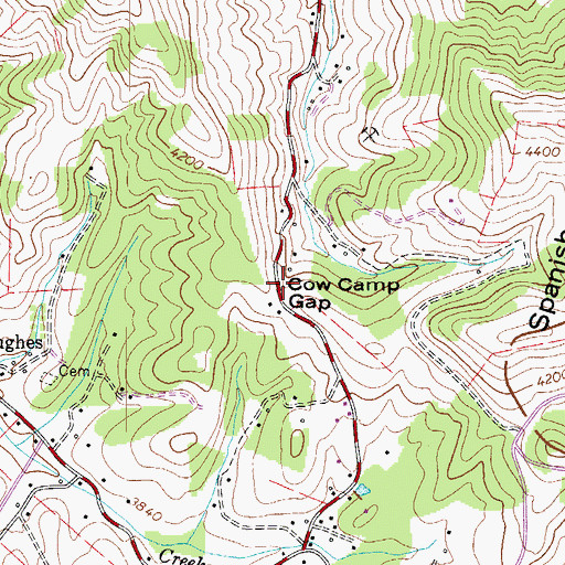 Topographic Map of Cow Camp Gap, NC