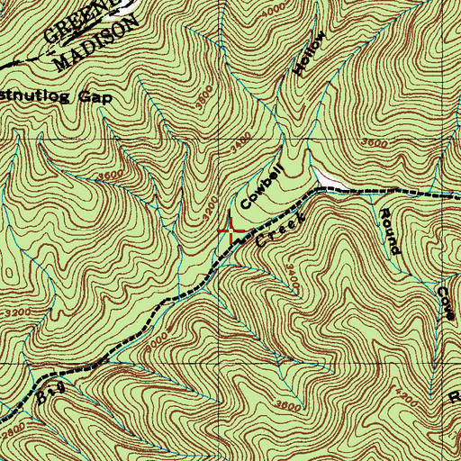 Topographic Map of Cowbell Hollow, NC