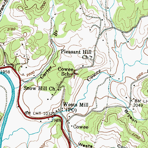 Topographic Map of Cowee School, NC