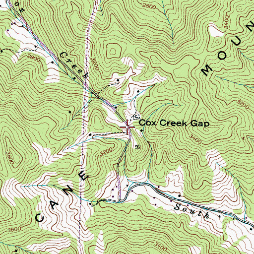 Topographic Map of Cox Creek Gap, NC