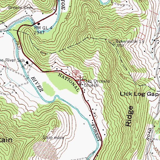 Topographic Map of Crab Orchard Church, NC