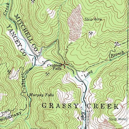 Topographic Map of Crabtree Falls, NC