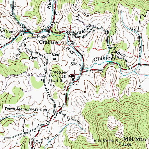 Topographic Map of Crabtree Iron Duff High School, NC