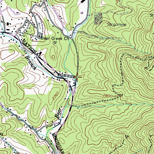 Topographic Map of Cranberry Branch, NC