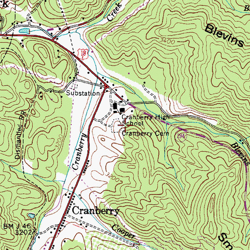 Topographic Map of Cranberry Cemetery, NC