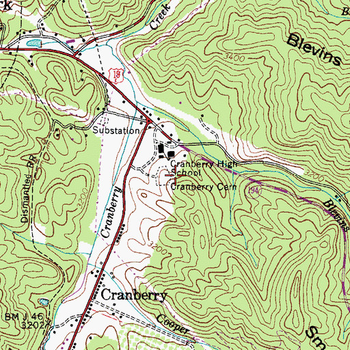 Topographic Map of Cranberry Cemetery, NC