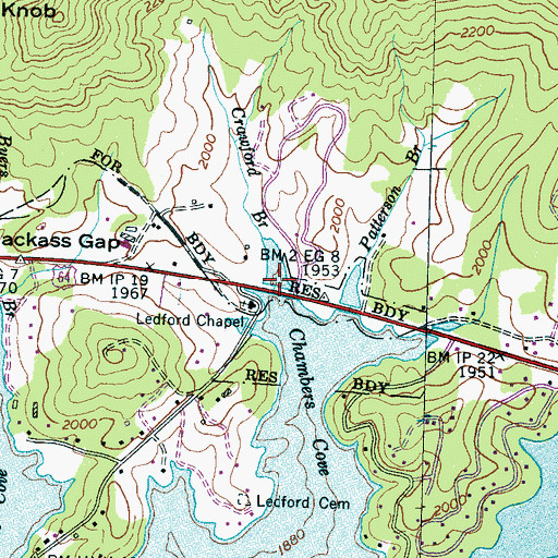 Topographic Map of Crawford Branch, NC