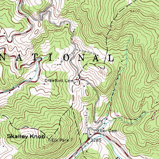 Topographic Map of Crawford Cemetery, NC