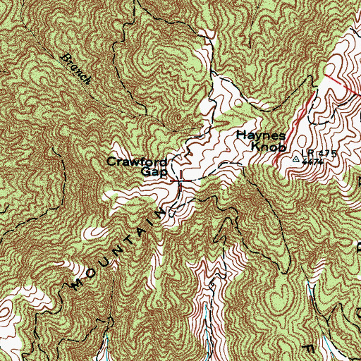 Topographic Map of Crawford Gap, NC
