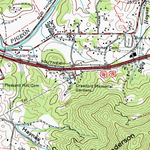 Topographic Map of Crawford - Ray Memorial Gardens, NC