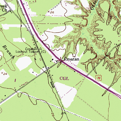 Topographic Map of Croatan, NC