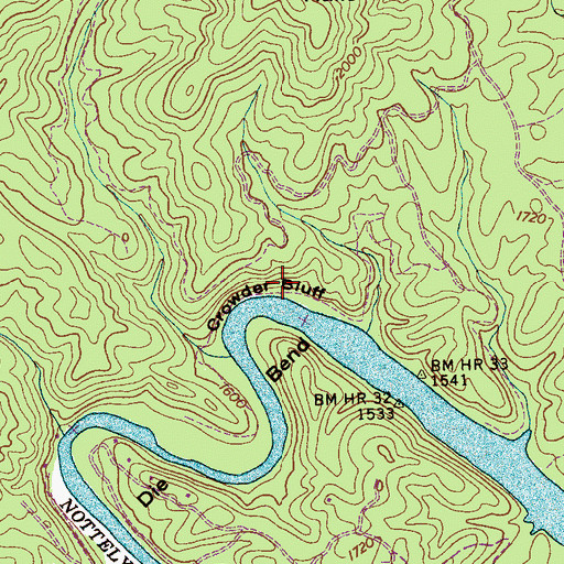 Topographic Map of Crowder Bluff, NC