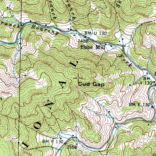 Topographic Map of Cud Gap, NC