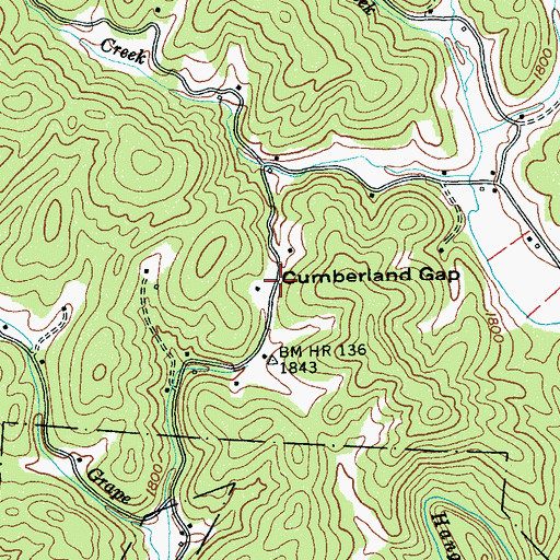 Topographic Map of Cumberland Gap, NC