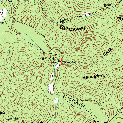Topographic Map of Curtis Creek, NC